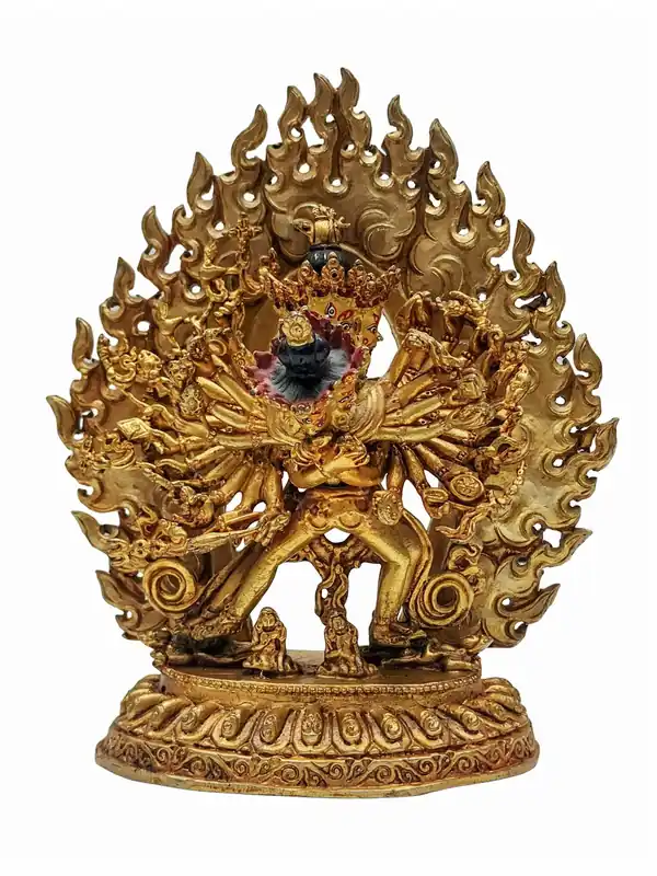 Statue en cuivre plaquée or de Kalachakra