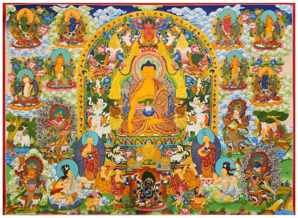 Thangka de Shakyamuni Buddha sur toile de coton
