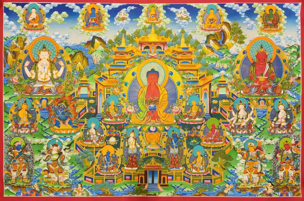Thangka d’Amitabha Bouddha sur toile de coton