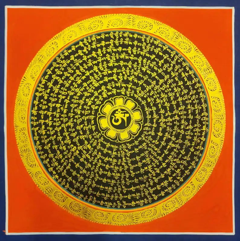 Thangka de Mandala avec Om Mani Padme Hum