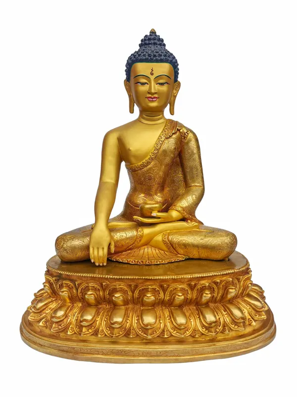 Statue de Bouddha Shakyamuni en cuivre plaqué or – 52 cm d’Éveil