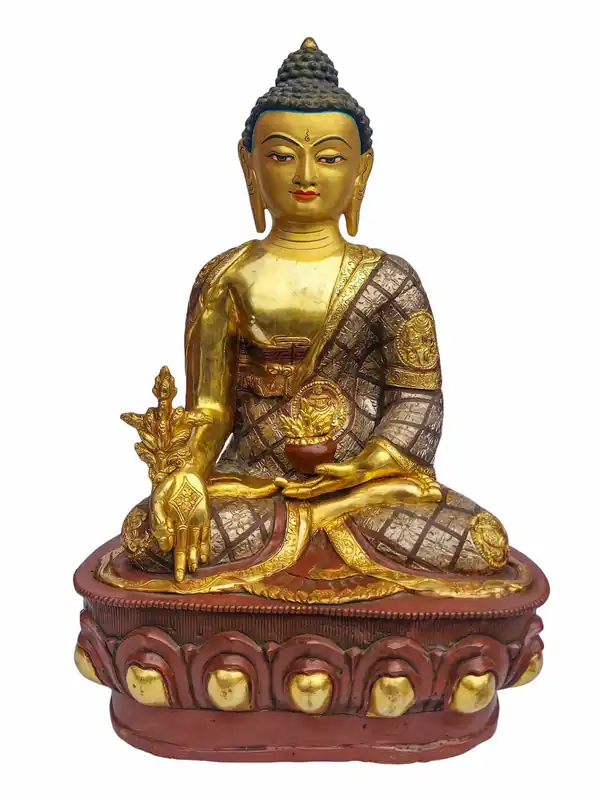 Statue en cuivre du Bouddha de la Médecine avec dorure