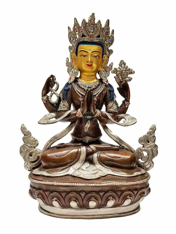 Statue en Cuivre Éblouissante de Chenrezig – Émanation de la Compassion