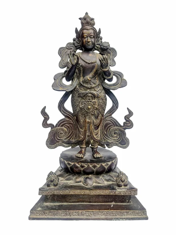 Statue antique en cuivre du Guru – 52 cm d’essence du Vajrayana