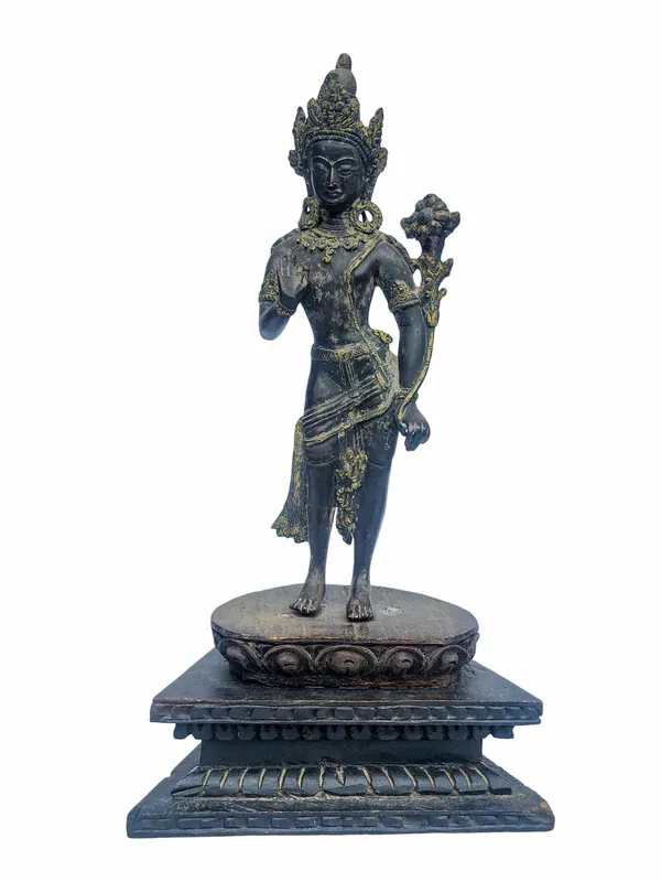 Statue de Padmapani Lokeshvara en bois et en cuivre