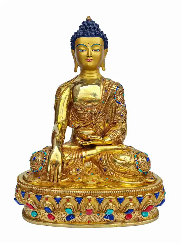 Statue sereine de Shakyamuni Buddha en cuivre avec dorure – 33 cm