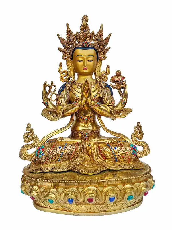 Statue de Chenrezig – Cuivre avec visage plaqué or