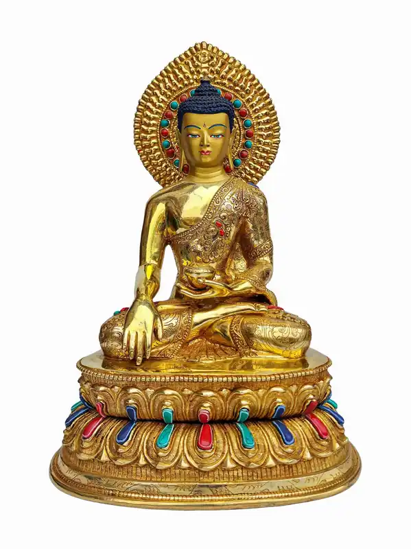Statue de Shakyamuni Bouddha en cuivre plaqué or