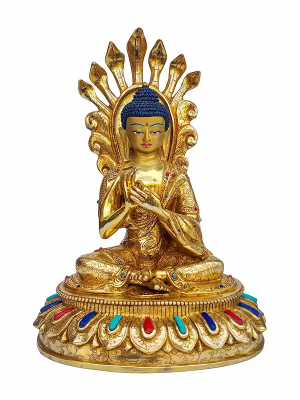 Statue de Bouddha Nagarjuna en cuivre avec plaquage doré – 28 cm