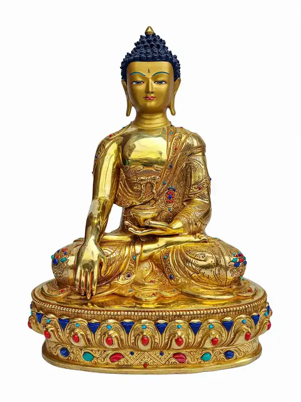 Statue de Bouddha Shakyamuni en cuivre avec finition dorée