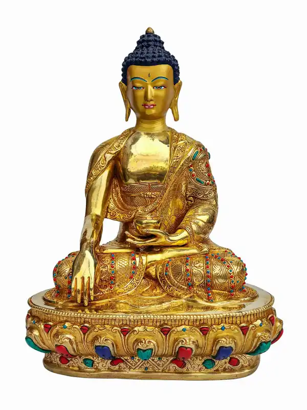 Statue de Bouddha Shakyamuni en cuivre plaquée or