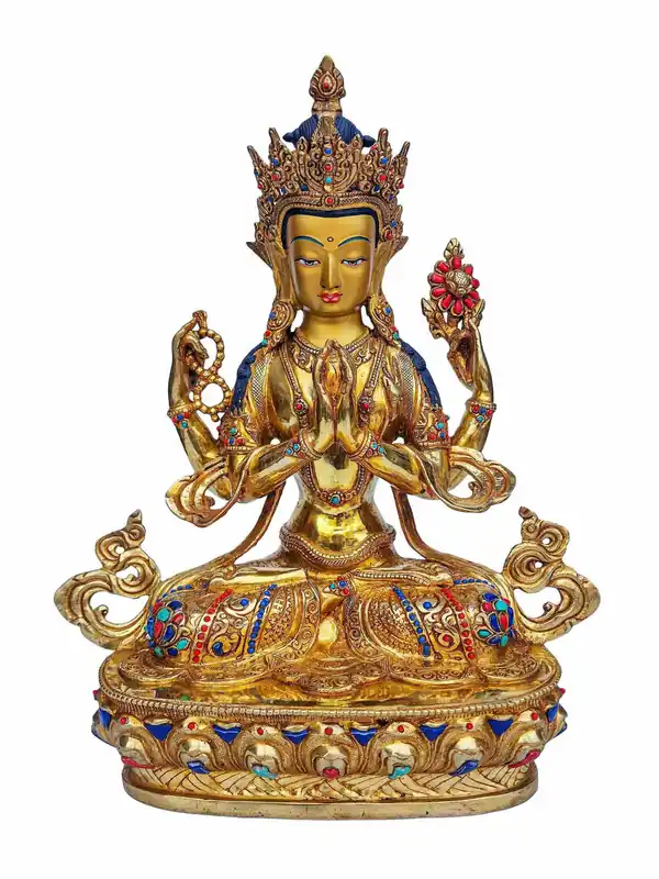 Statue en cuivre de Chenrezig – Avalokiteshvara, fabriquée à la main
