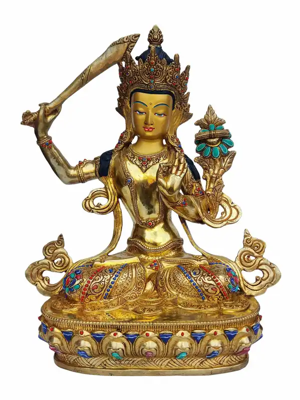 Statue en cuivre de Manjushri avec dorure