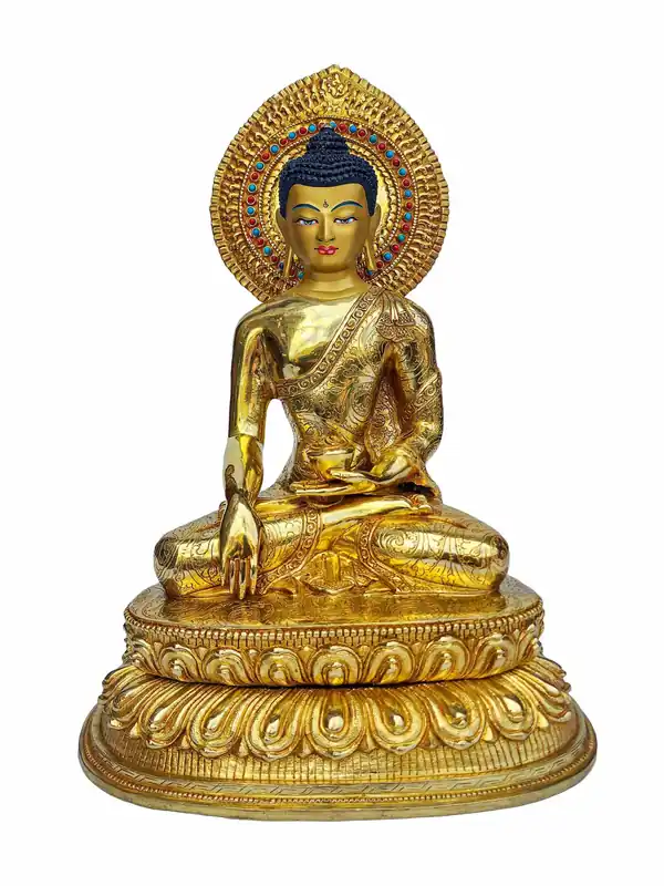 Statue de Bouddha Shakyamuni en cuivre avec finition en or