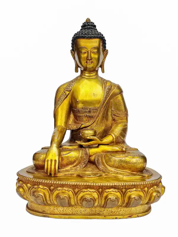 Statue en cuivre de Shakyamuni Buddha avec un élégant plaquage en or – 34 cm