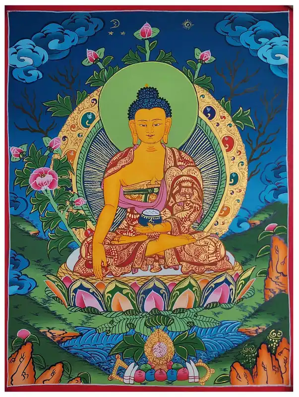Thangka de Shakyamuni Bouddha sur toile de coton