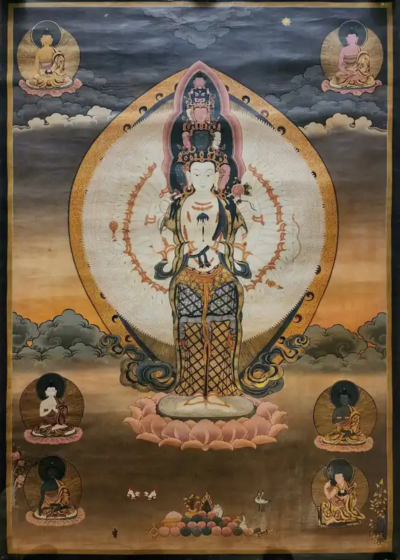 Thangka de Sahasrabhuja Avalokitesvara sur toile de coton