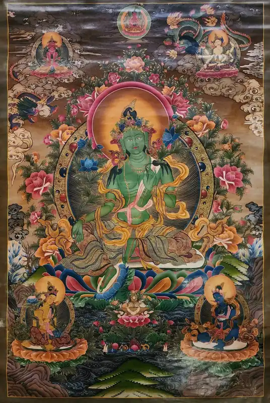 Thangka de la Tara Verte sur toile de coton