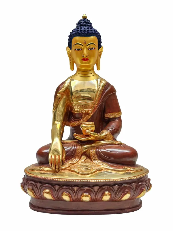 Statue de Bouddha Shakyamuni en cuivre avec visage plaqué or – 33 cm