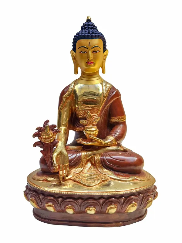 Statue puissante du Bouddha de médecine en cuivre durable avec un éblouissant fini doré