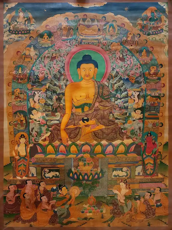 Thangka du Bouddha Shakyamuni sur toile de coton