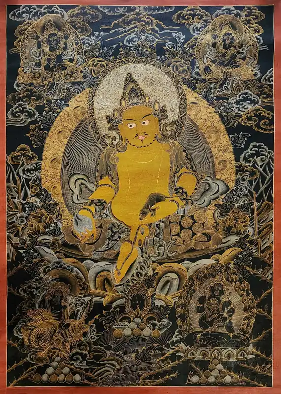 Cinq thangkas de Jambhala sur toile de coton
