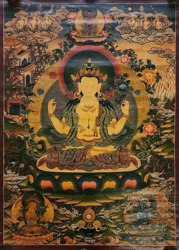 Thangka de Chenrezig des Trois Grands Bodhisattvas
