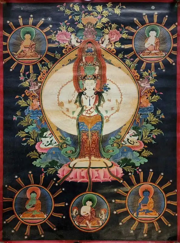 Thangka de Sahasrabhuja Avalokitesvara sur toile de coton