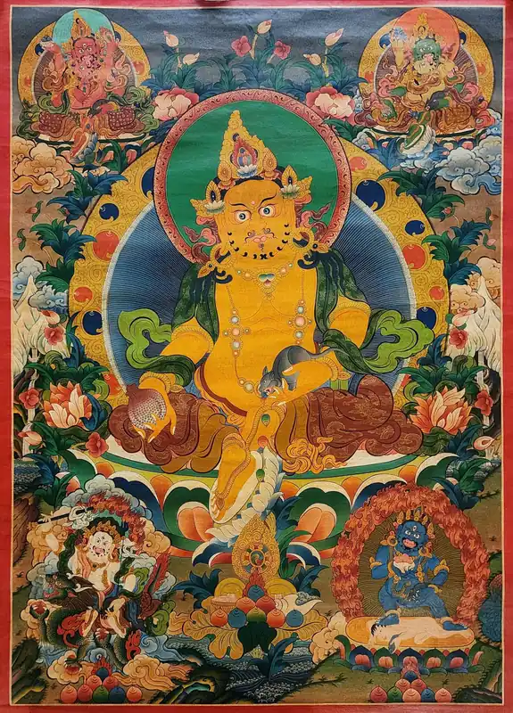 Cinq Thangkas de Jambhala sur Toile de Coton