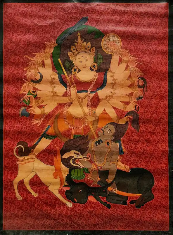 Peinture de thangka de Durga sur toile de coton