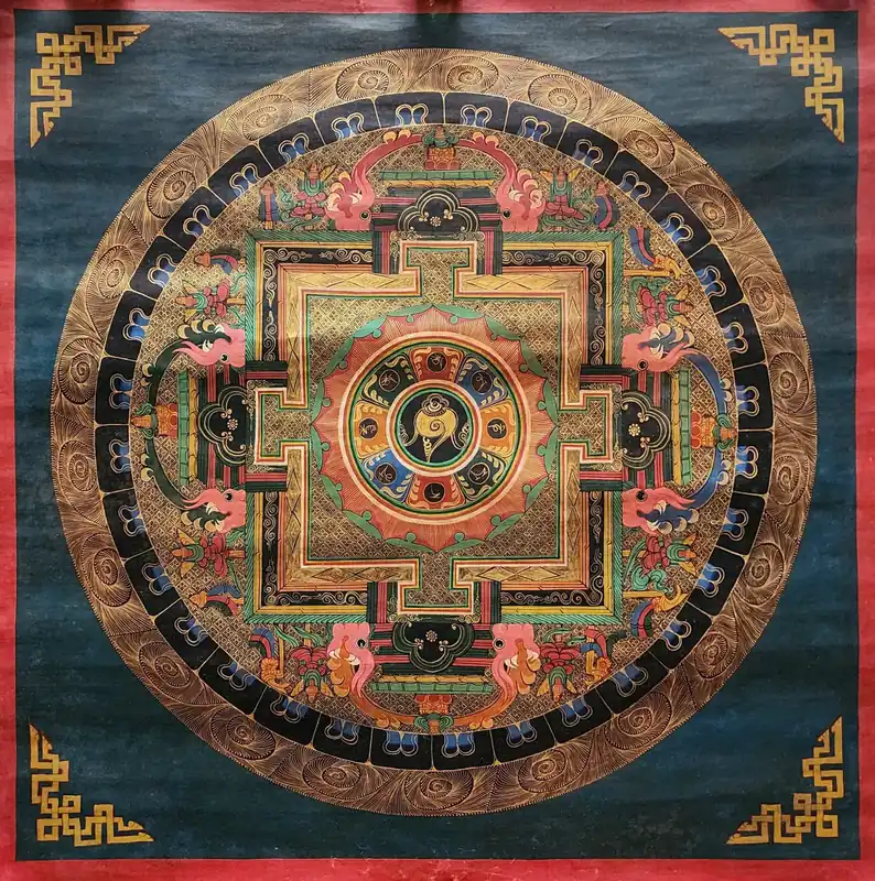 Thangka de mandala tibétain sur toile de coton