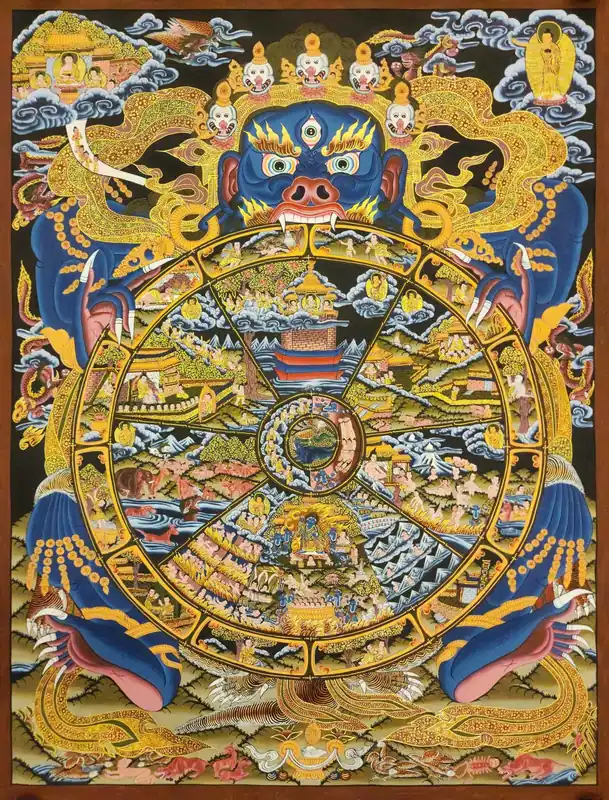 Thangka de la Roue de la Vie sur toile de coton