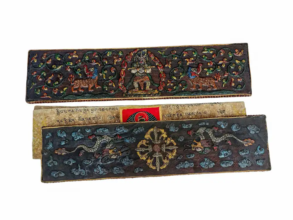 Couverture de livre en cuivre à double dorje pour textes bouddhistes