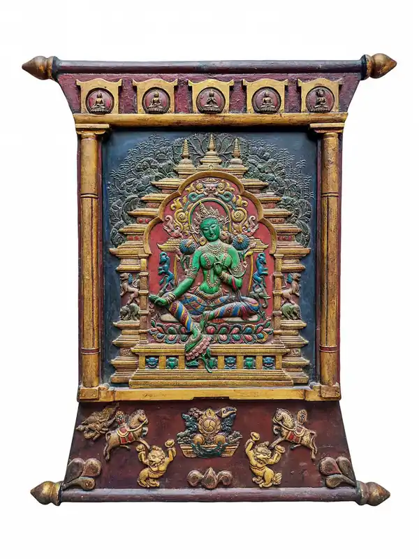 Panneau mural en bois de Tara verte pour décoration spirituelle