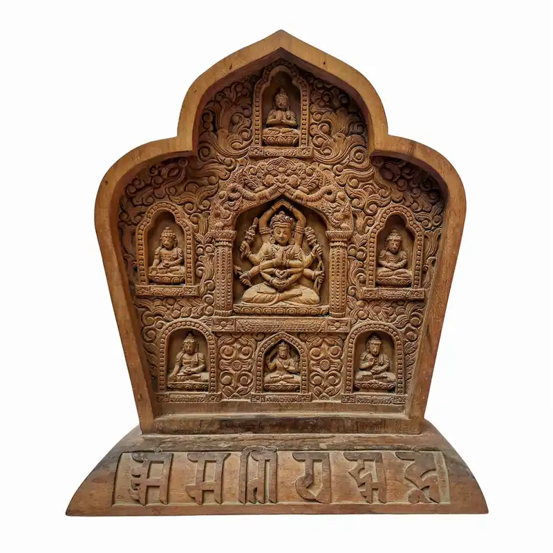 Autel en bois de Namasangiti avec les Pancha Bouddhas