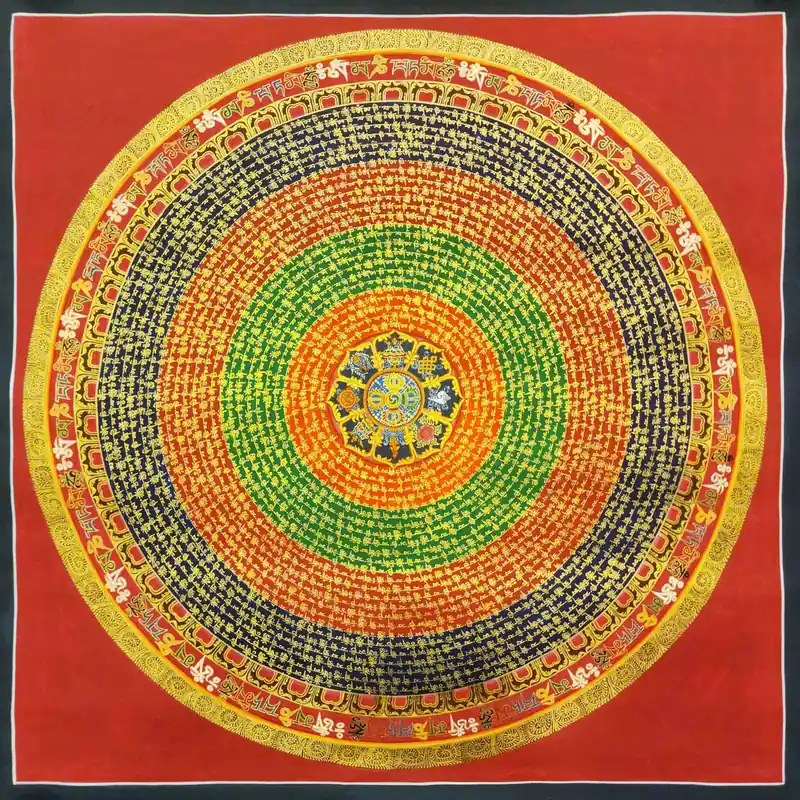 Thangka Mandala de Mantra fait main sur toile de coton