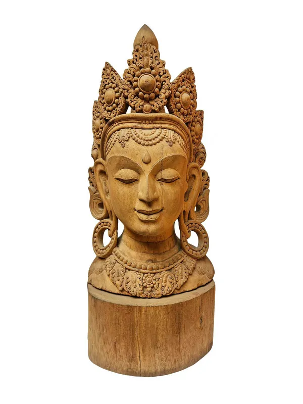 Statue de tête de Tara en bois authentique