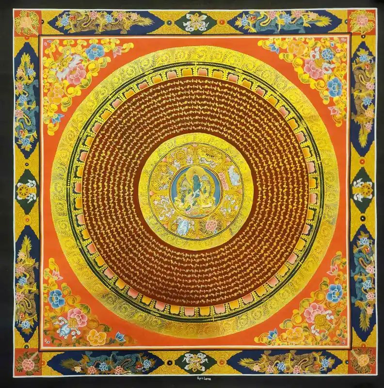 Thangka de Mandala de Mantra Tibétain sur Toile de Coton