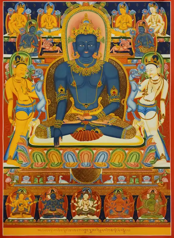 Thangka Newari d’Akshobhya Bouddha sur toile de coton