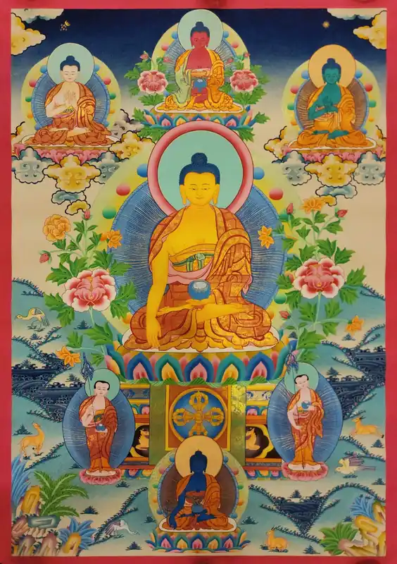 Thangka de Shakyamuni Bouddha sur toile de coton