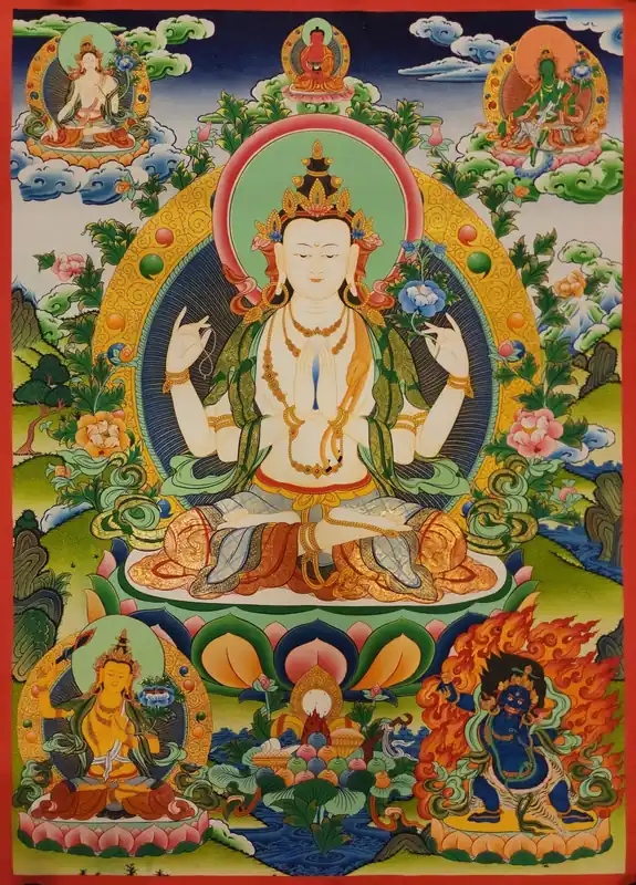 Thangka de Chengrezig sur toile de coton