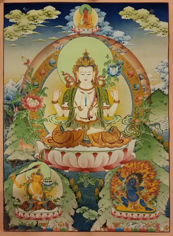 Thangka de Chenrezig des Trois Bodhisattvas