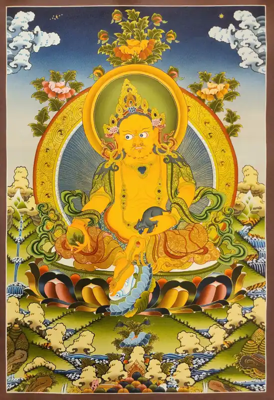 Thangka de Jambhala Jaune sur Toile de Coton