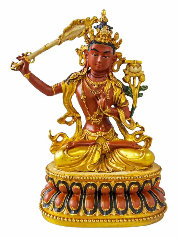 Statue en cuivre de Manjushri, le sage de la sagesse