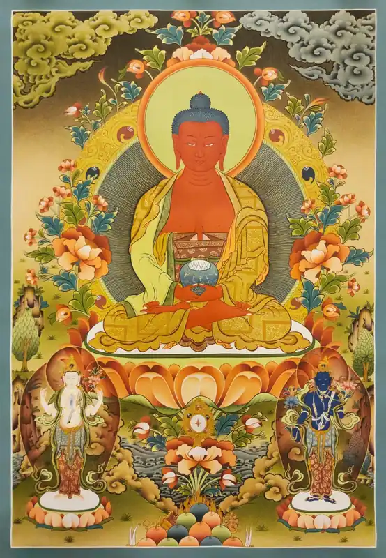 Thangka d’Amitābha Buddha sur toile de coton