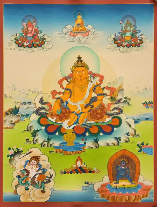 Thangka authentique de Jambhala sur toile de coton