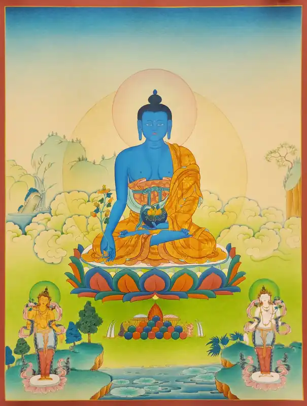 Thangka du Bouddha de la Médecine sur toile de coton