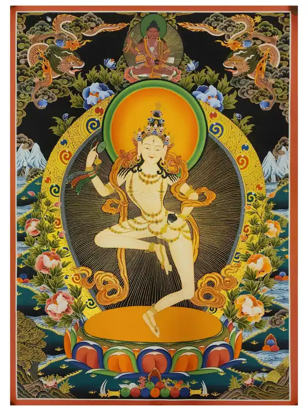 Thangka de Machig Labdron sur toile de coton