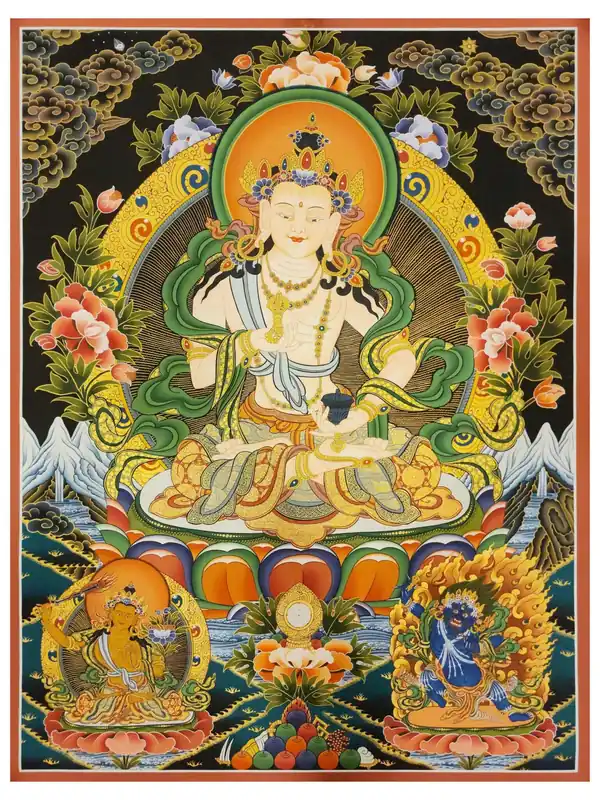 Thangka de Vajrasattva avec Manjushri et Vajrapani