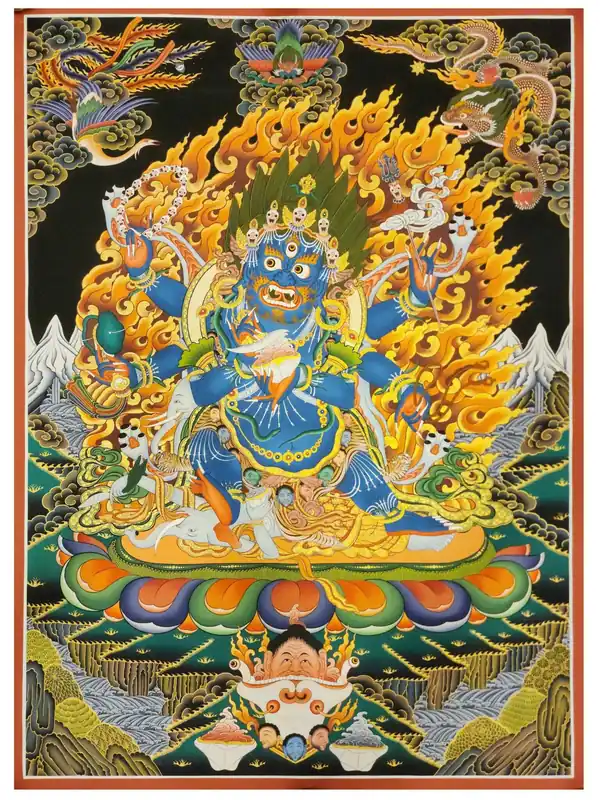 Thangka de Mahakala Noir sur Toile de Coton